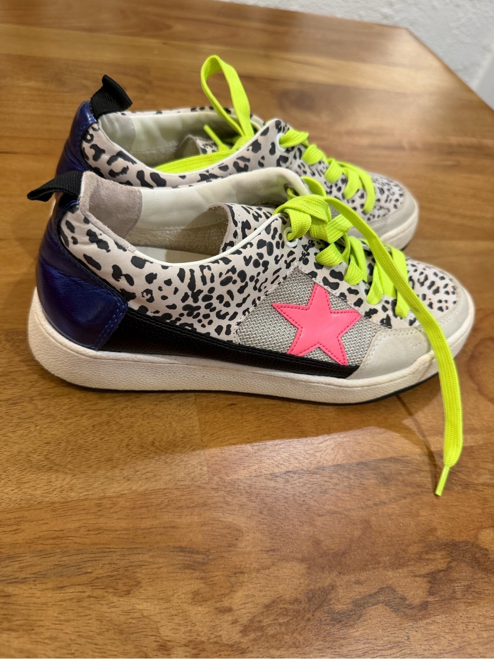 Steve Madden Leopard Print Sneakers with Neon Laces and Pink Star Size 6